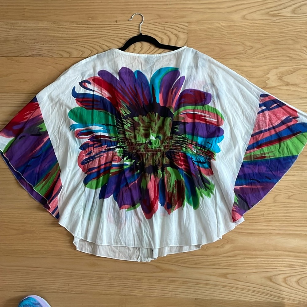 EUC lightweight summer jacket, kimono, cover-up, bright colors abstract boho